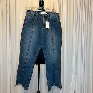 NEW! HIDDEN Tracey High Rise Straight Crop Jeans Pintuck Shark Bite Hem Size 29